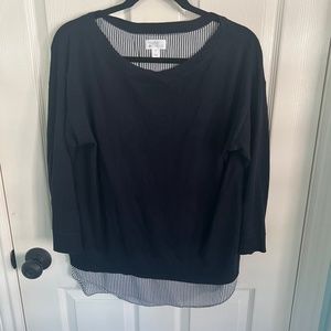Market and Spruce Navy Split back Sweater with Striped Blouse